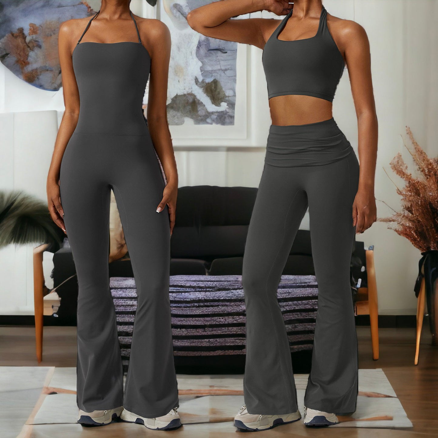 Shirred High Waist Flared Leggings