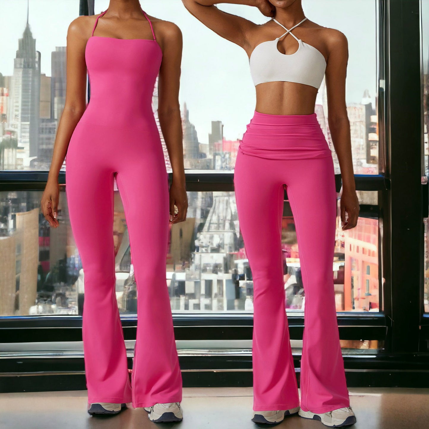 Shirred High Waist Flared Leggings