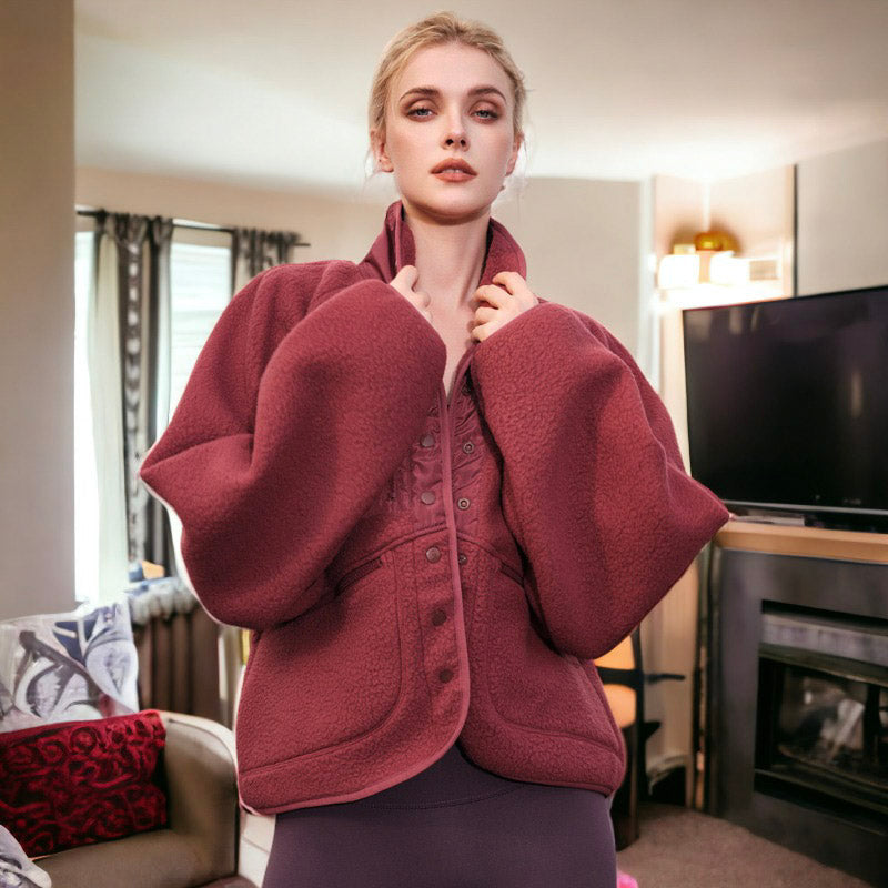 Textured Shearling Button Front Jacket