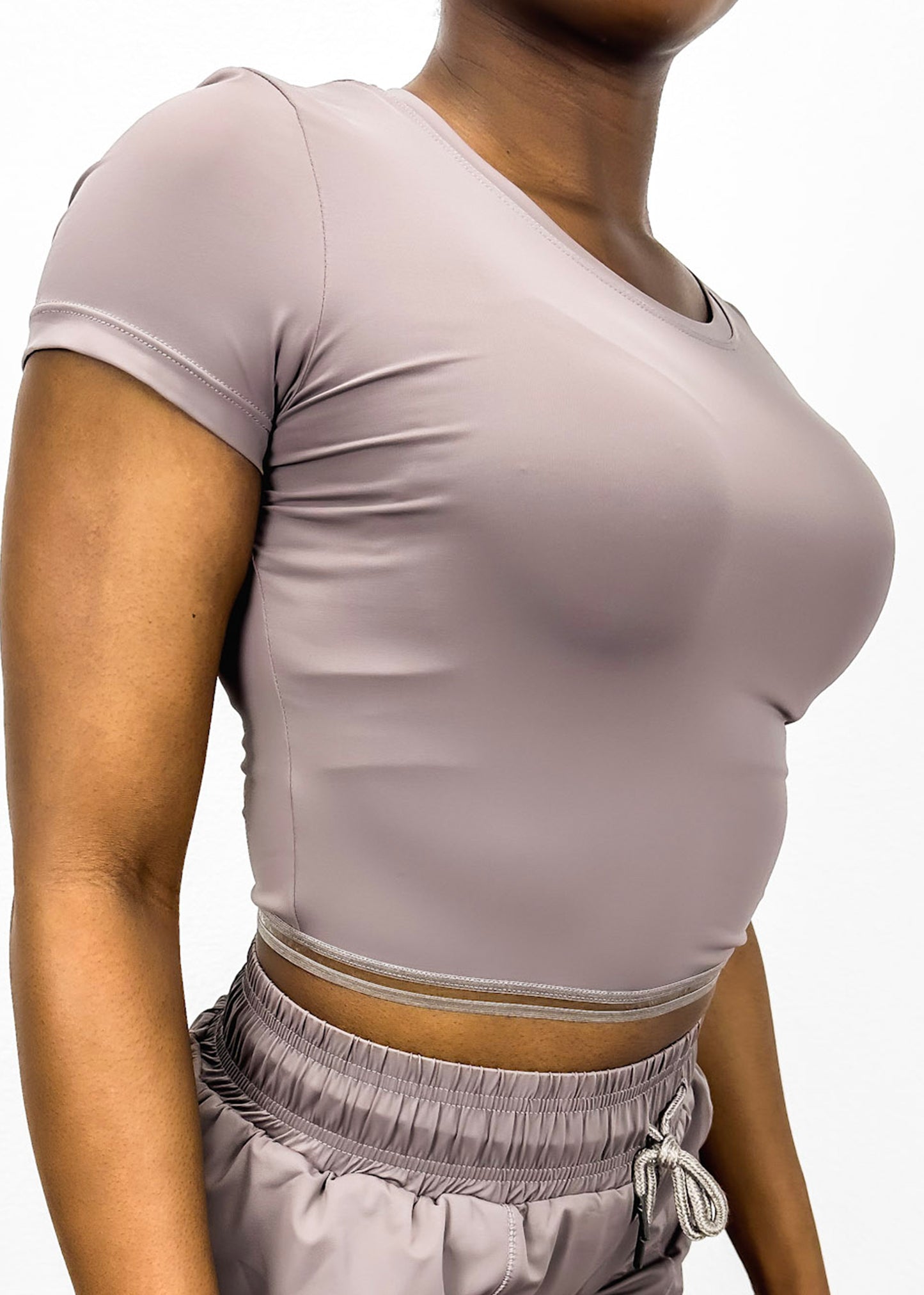 Fitted Cropped Mesh Trim Tee