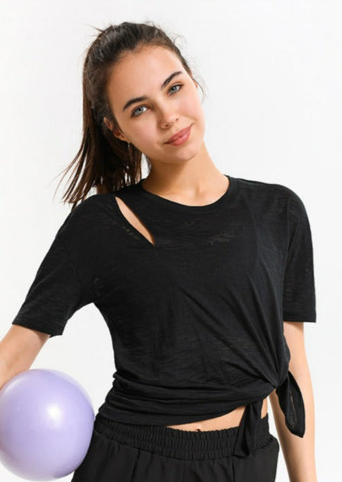 Asymmetrical Cut Out Burn Out Split Side Tee