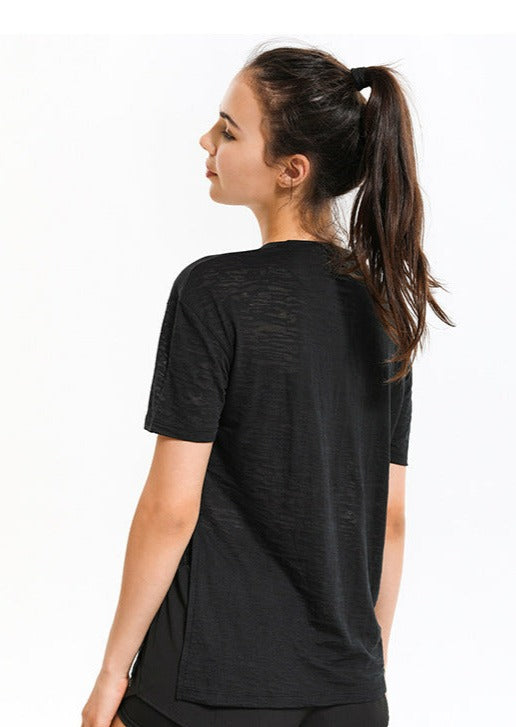 Asymmetrical Cut Out Burn Out Split Side Tee