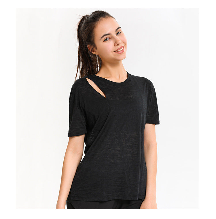 Asymmetrical Cut Out Burn Out Split Side Tee