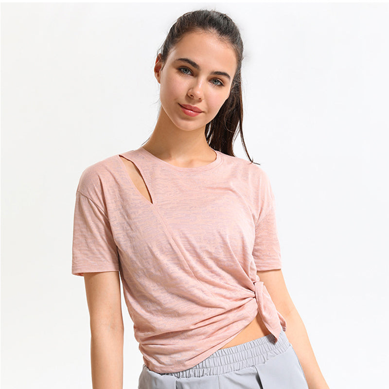 Asymmetrical Cut Out Burn Out Split Side Tee
