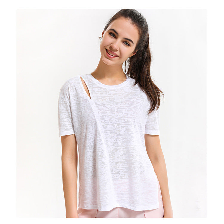 Asymmetrical Cut Out Burn Out Split Side Tee
