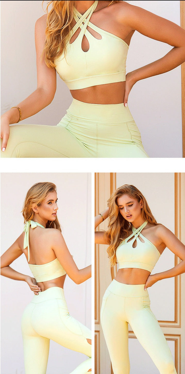 Caged Front Halter Straps Sports Bra