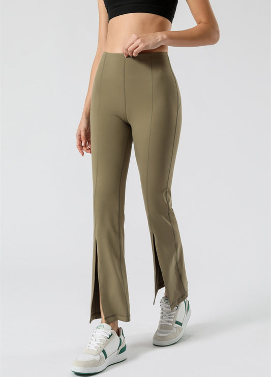 Mid Waist Flare Pants with Center Front Slits
