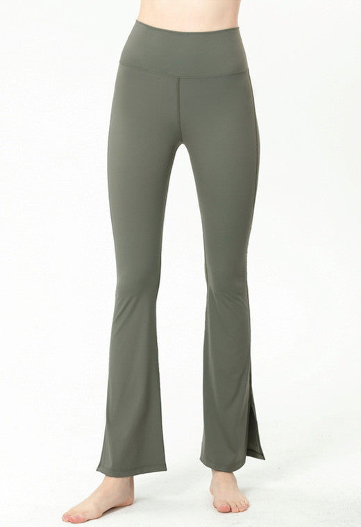 Slim High Rise Flared Yoga Pants with Side Slit