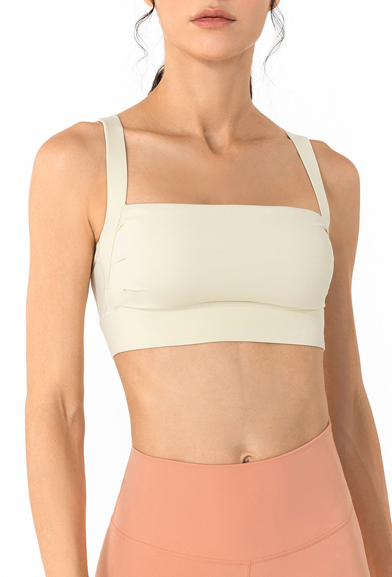 Square Neck Ruched Open Back Sports Bra