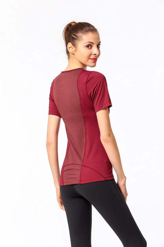 Slim Fit Mesh Back Panel Short Sleeve Tee