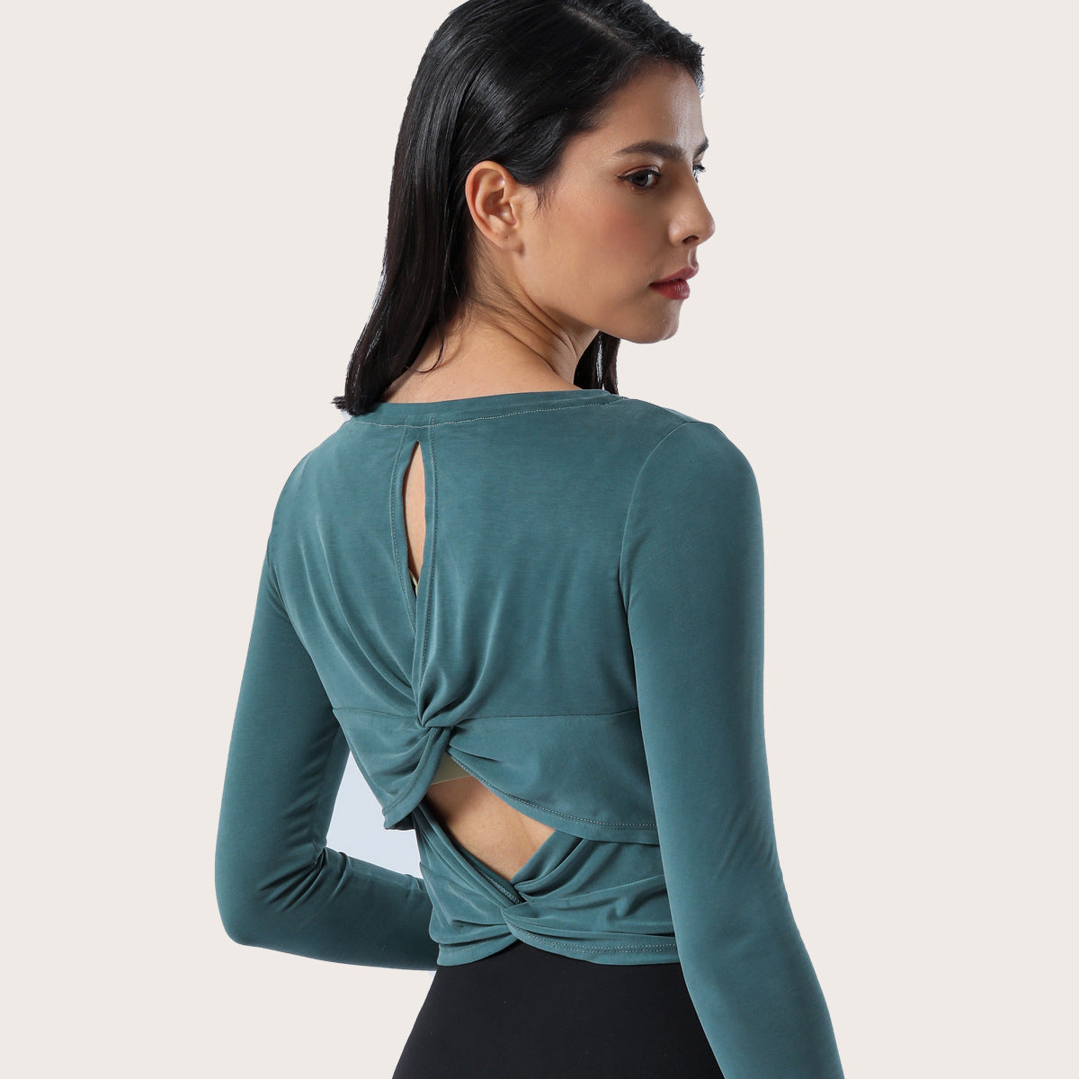 Double Twist Knot Back Long Sleeve Shirt
