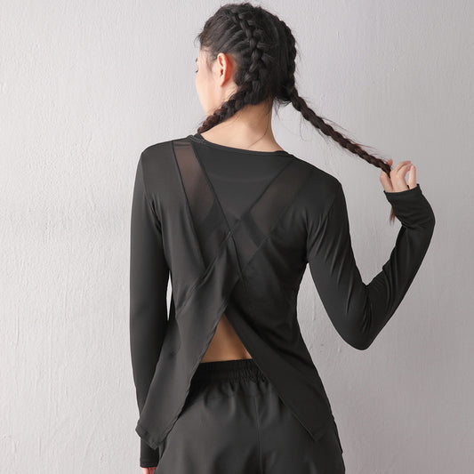 Long Sleeve Tee Shirt with Criss Cross Flap Back