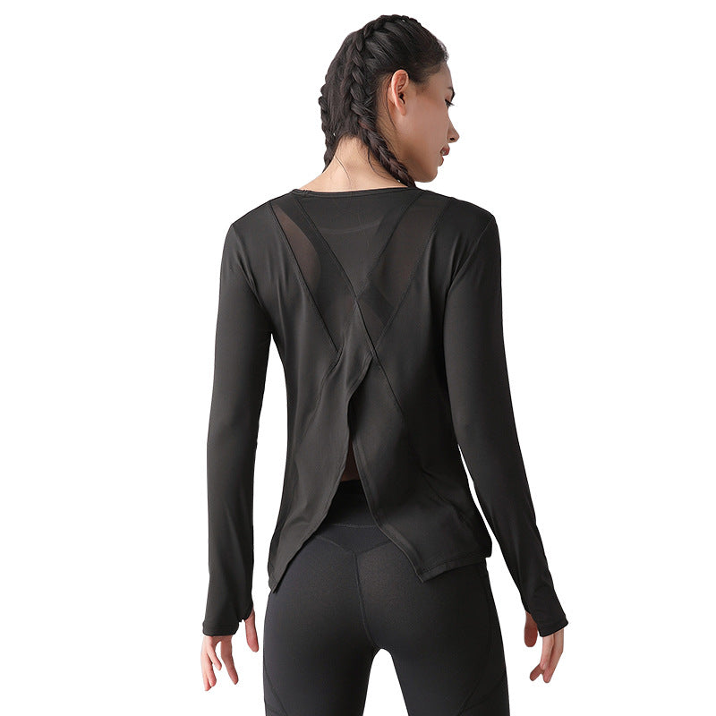 Long Sleeve Tee Shirt with Criss Cross Flap Back