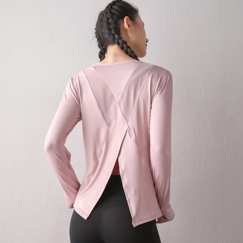 Long Sleeve Tee Shirt with Criss Cross Flap Back