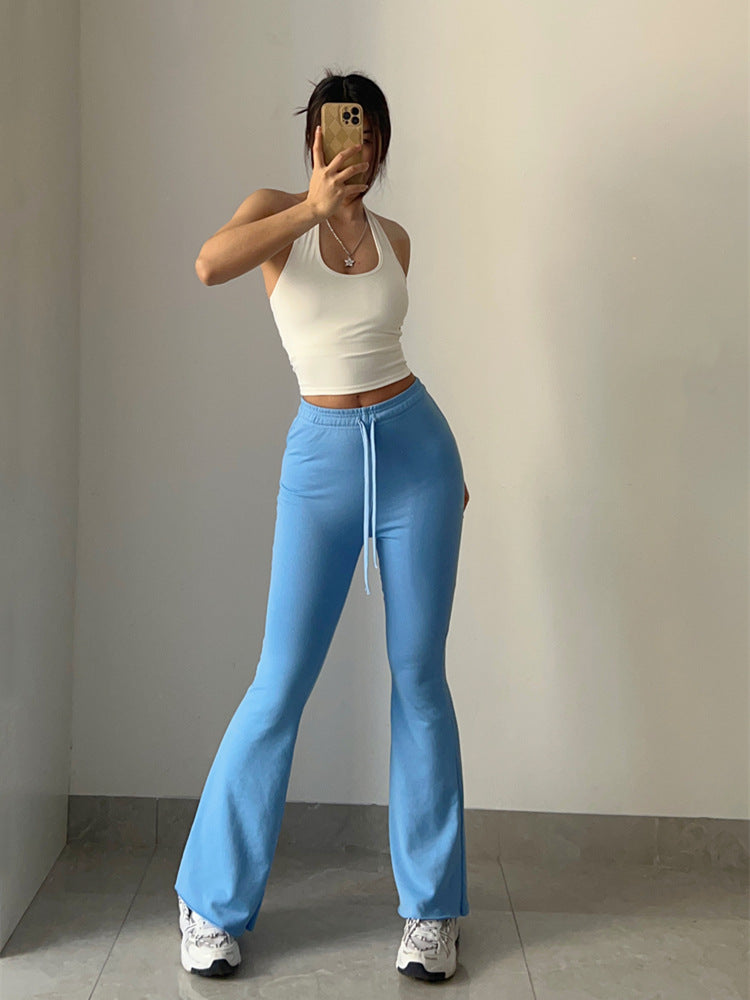Mid-Rise Drawstring Flare Pants
