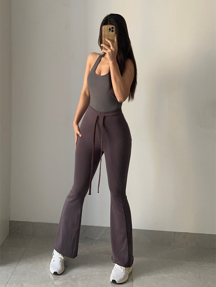 Mid-Rise Drawstring Flare Pants