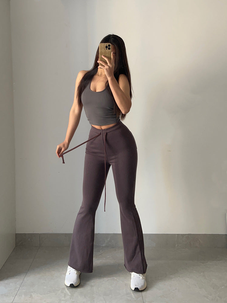 Mid-Rise Drawstring Flare Pants