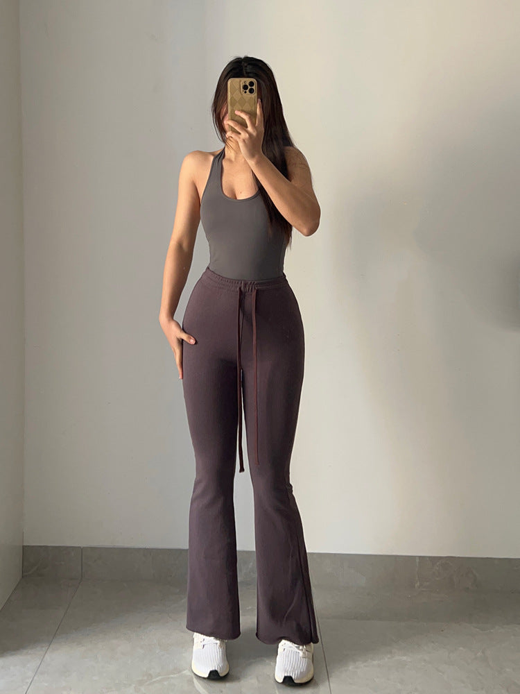 Mid-Rise Drawstring Flare Pants