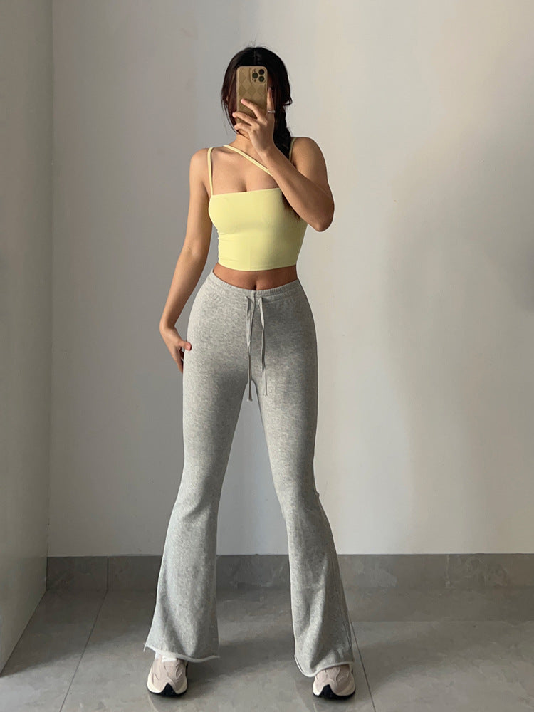 Mid-Rise Drawstring Flare Pants