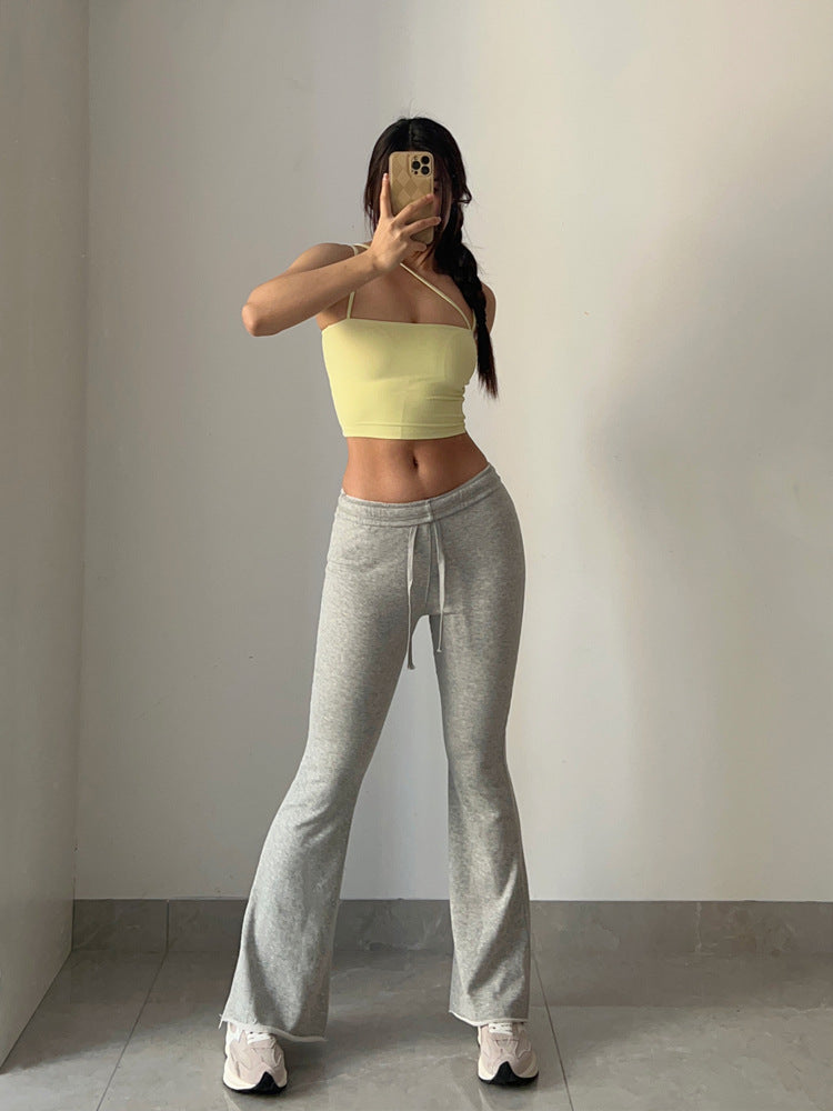 Mid-Rise Drawstring Flare Pants
