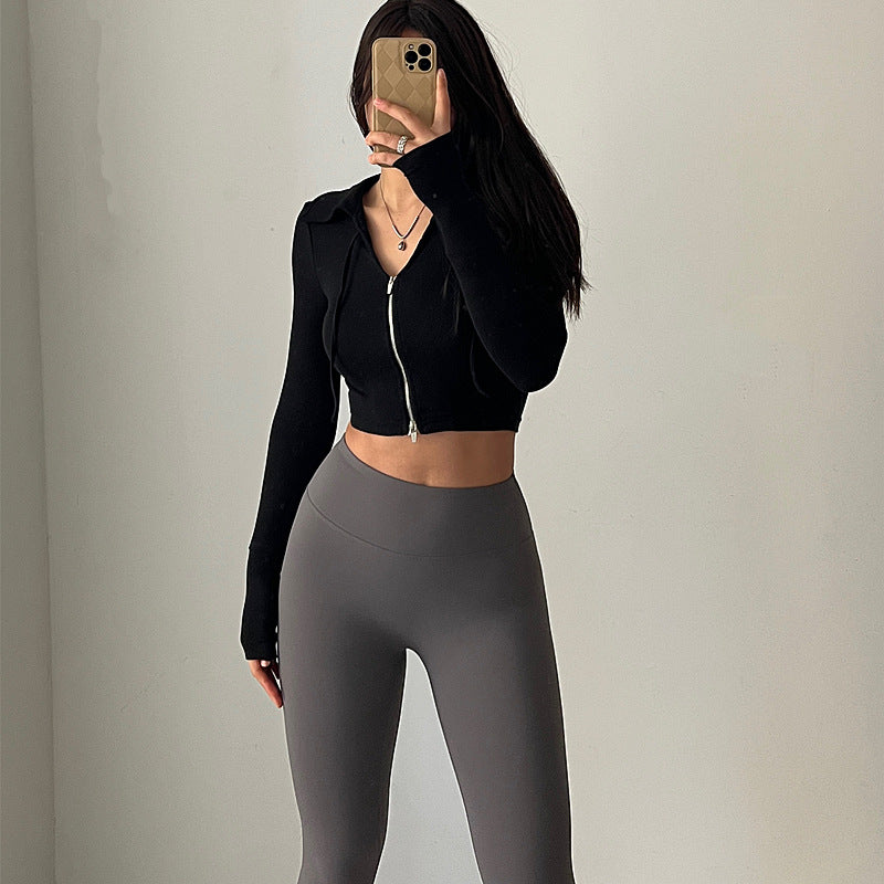 Collared Drawstring Slim Fit Zipper Jacket