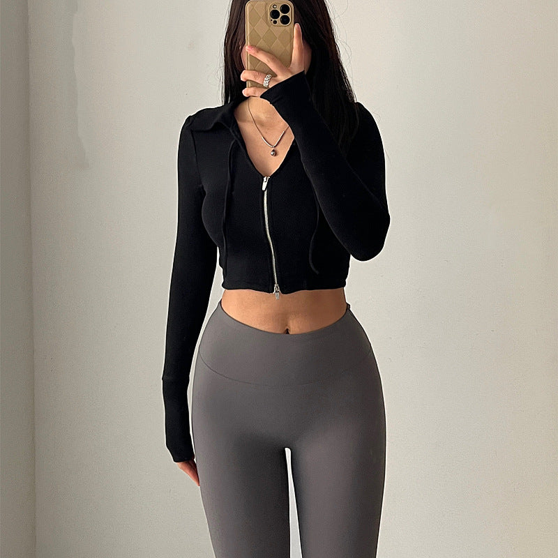 Collared Drawstring Slim Fit Zipper Jacket