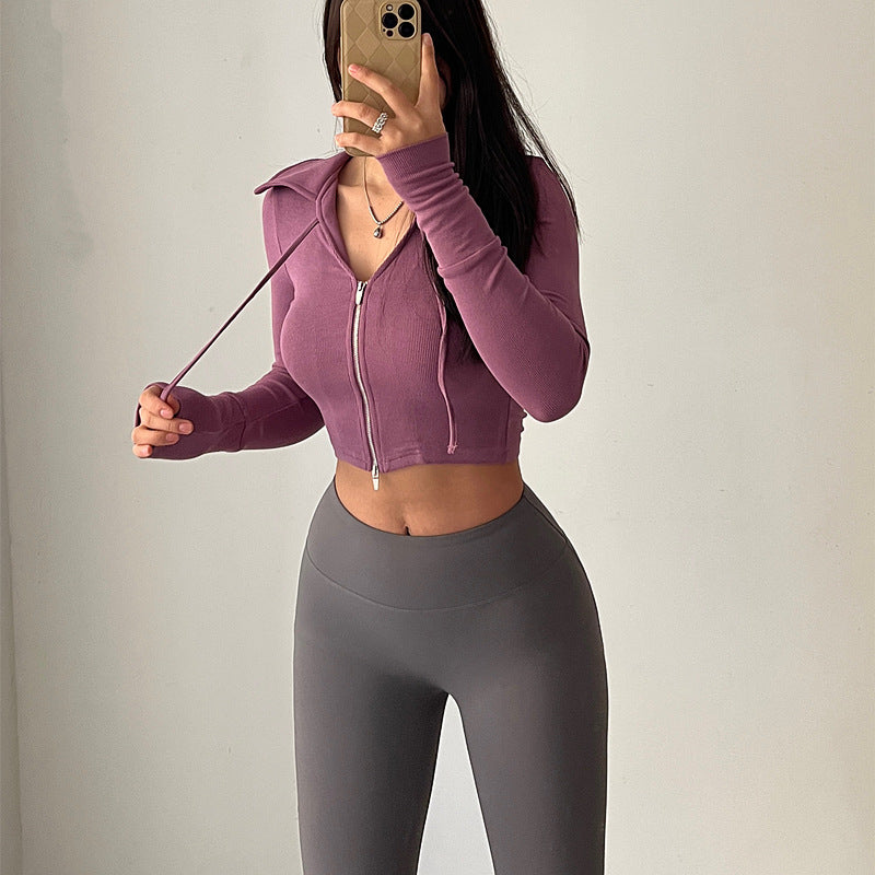 Collared Drawstring Slim Fit Zipper Jacket