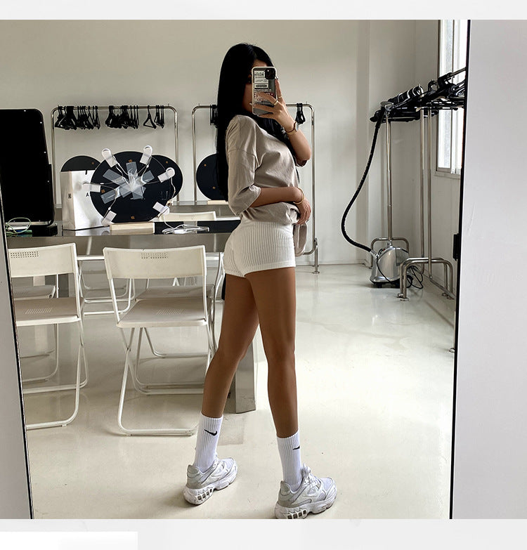 Ribbed High Rise Soft Shorts