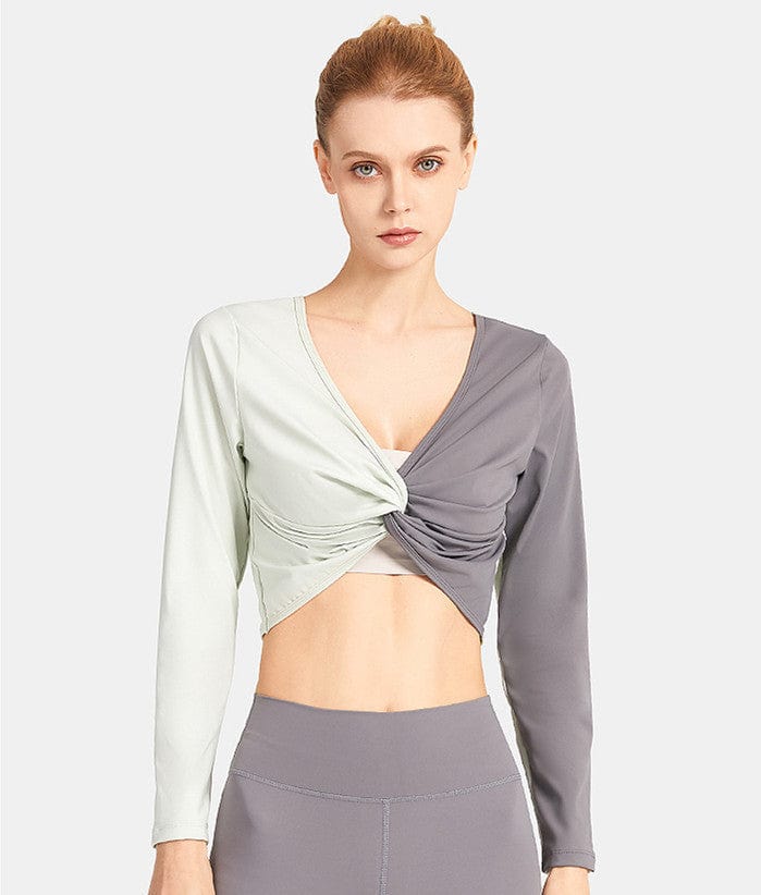 Two Toned Long Sleeve Twist Center Top