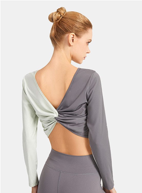 Two Toned Long Sleeve Twist Center Top