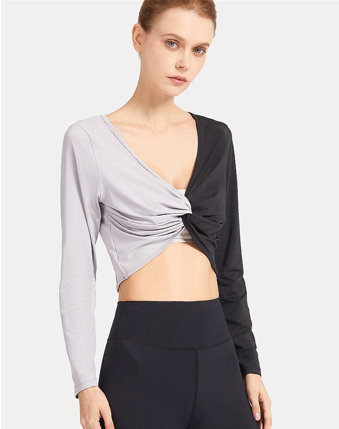 Two Toned Long Sleeve Twist Center Top