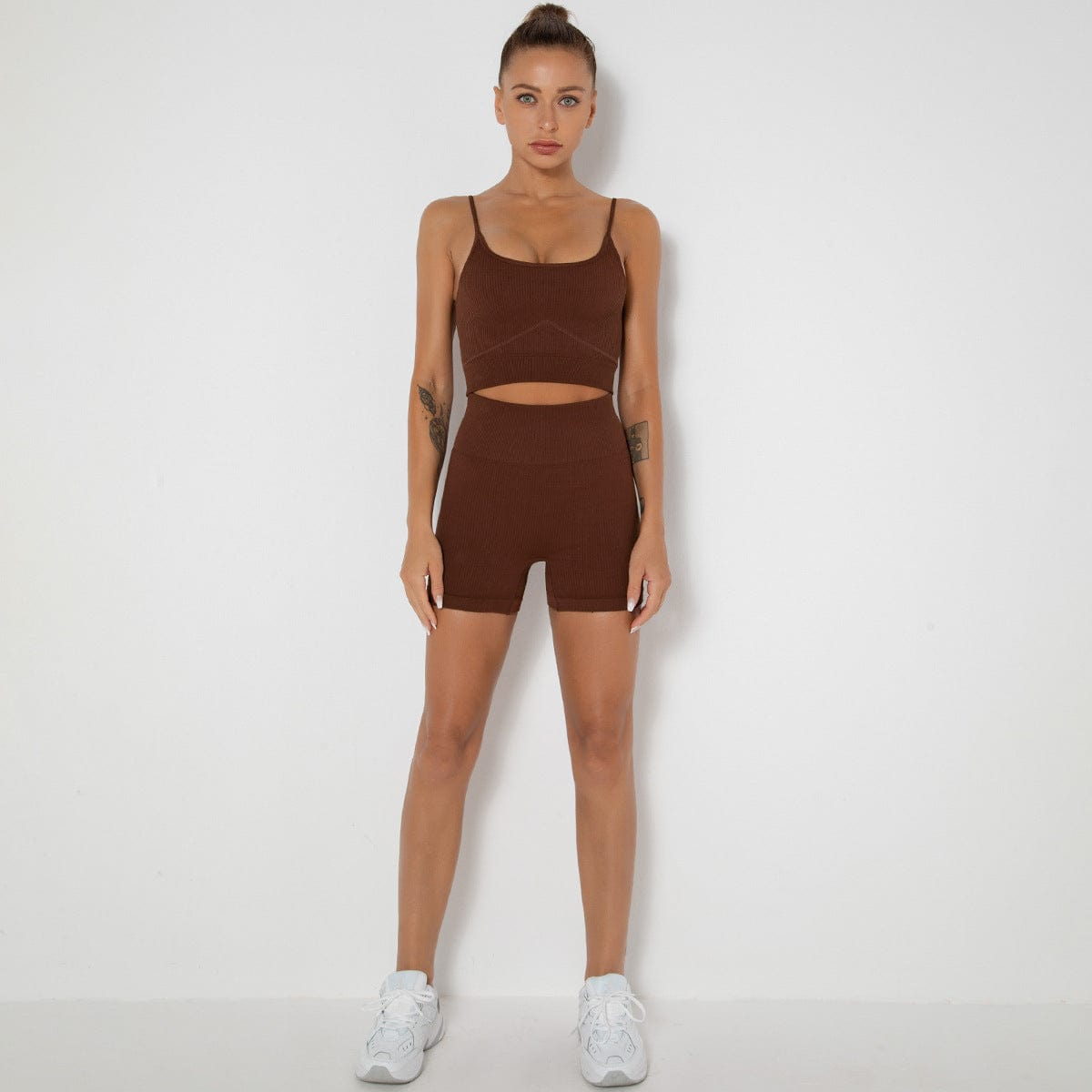 Sculpting Ribbed Active Tank & Biker Shorts Set