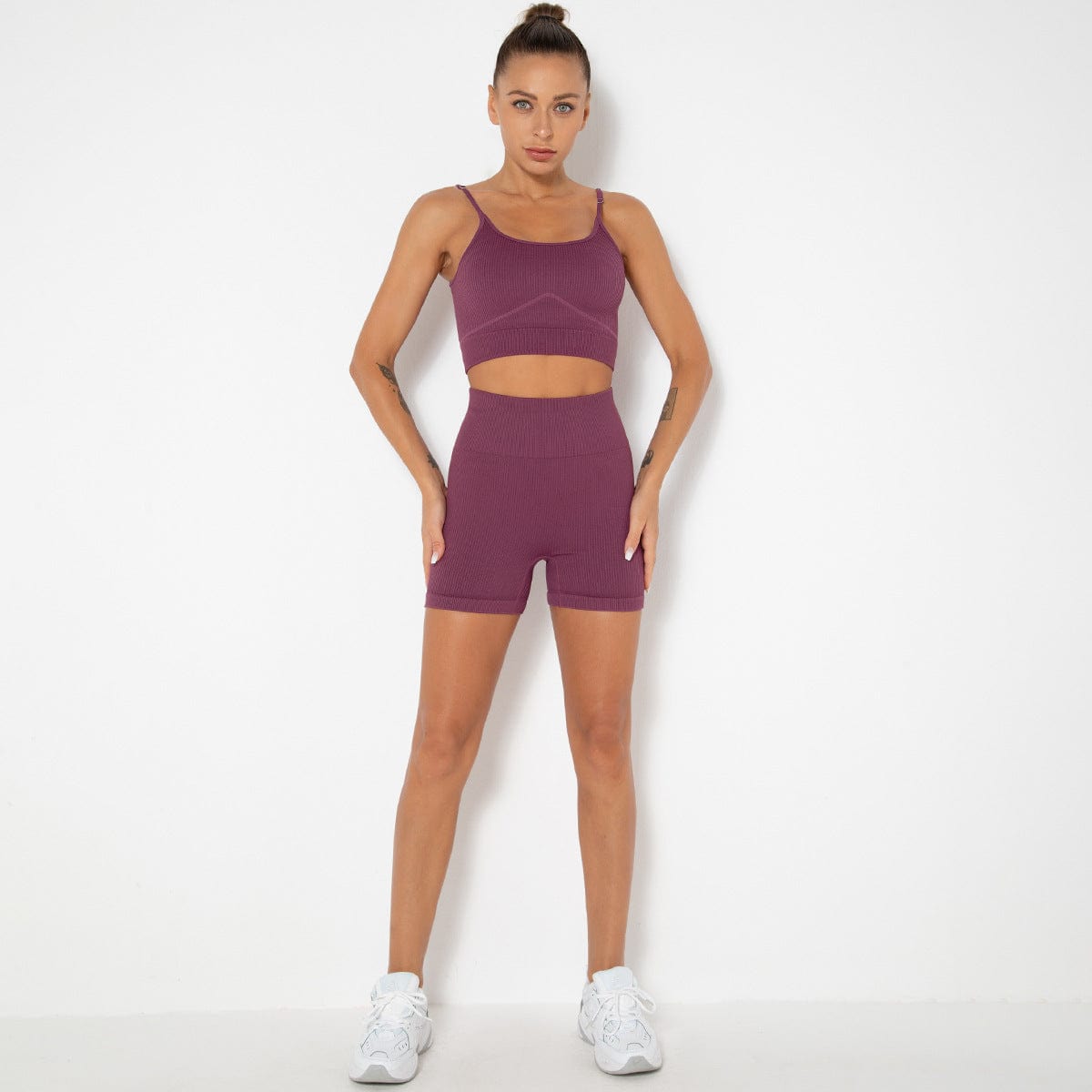 Sculpting Ribbed Active Tank & Biker Shorts Set