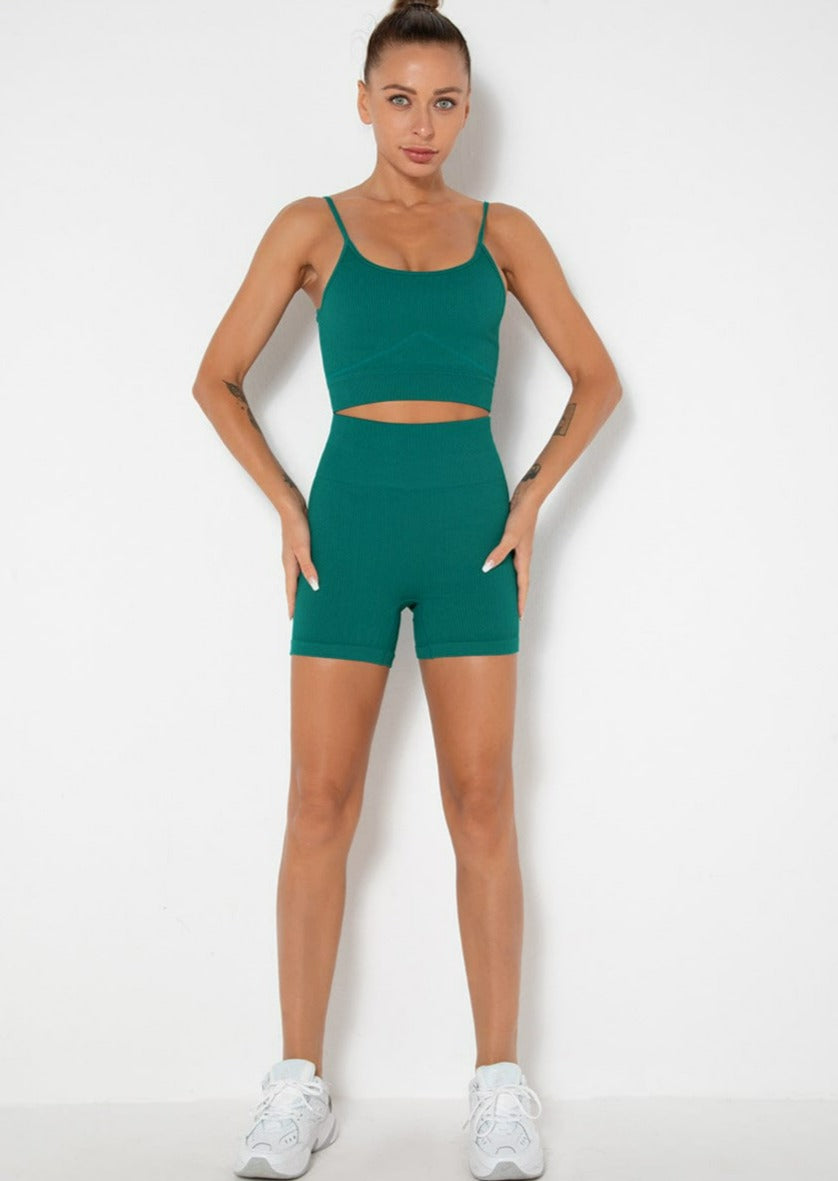 Sculpting Ribbed Active Tank & Biker Shorts Set