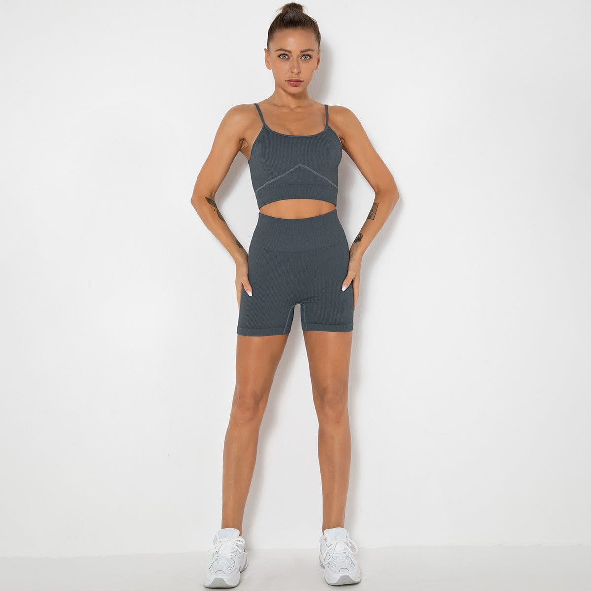 Sculpting Ribbed Active Tank & Biker Shorts Set
