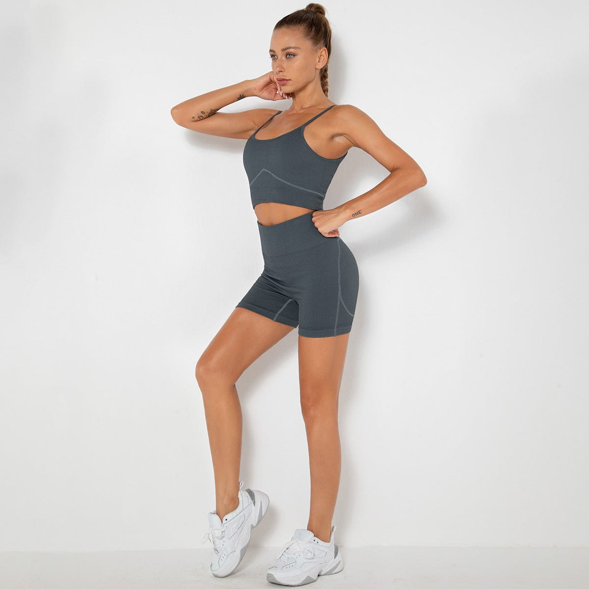 Sculpting Ribbed Active Tank & Biker Shorts Set