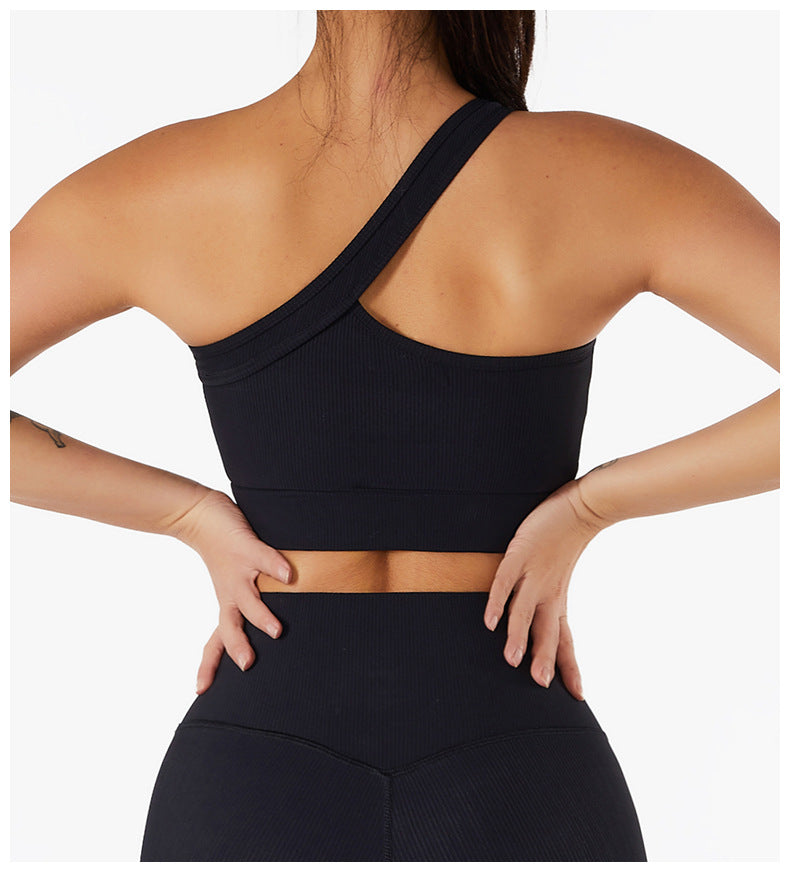 Ribbed Asymmetrical One Shoulder Sports Bra