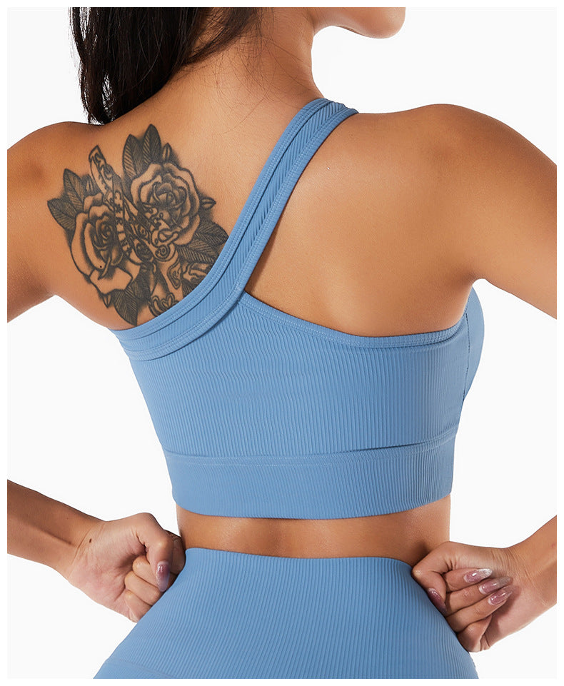 Ribbed Asymmetrical One Shoulder Sports Bra