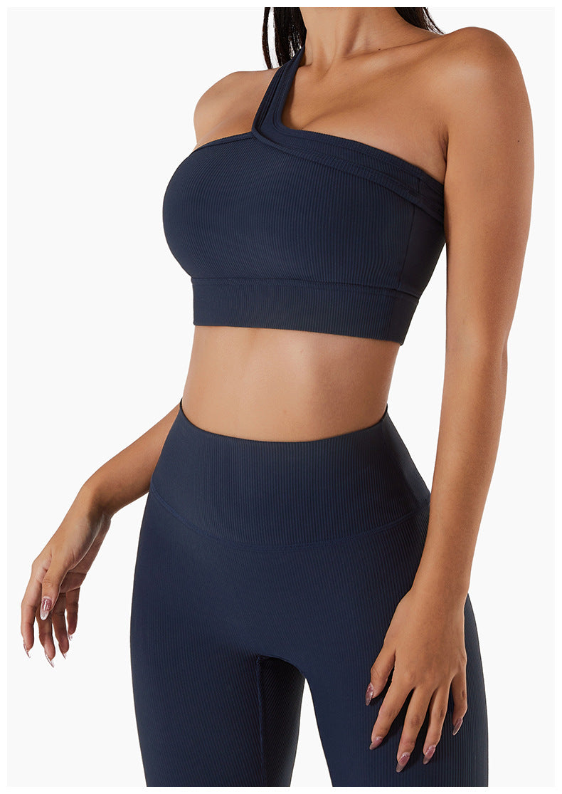 Ribbed Asymmetrical One Shoulder Sports Bra