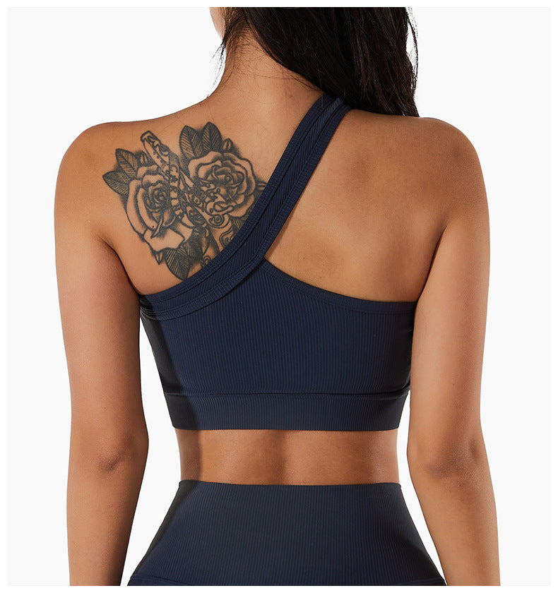 Ribbed Asymmetrical One Shoulder Sports Bra