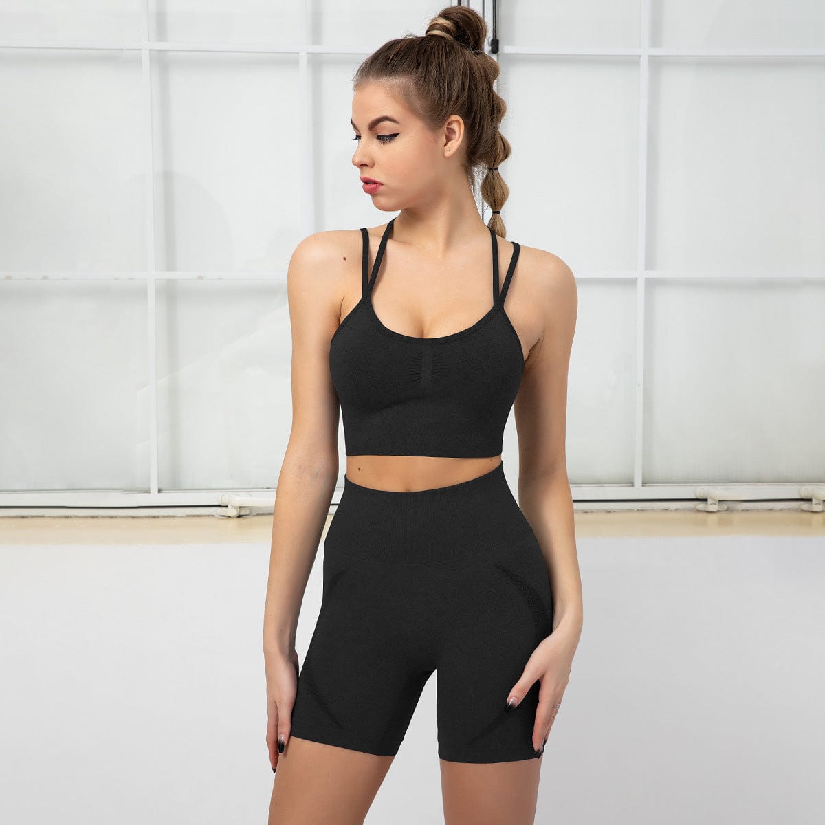 Sculpting Double Straps Top & Shorts Two Piece Set