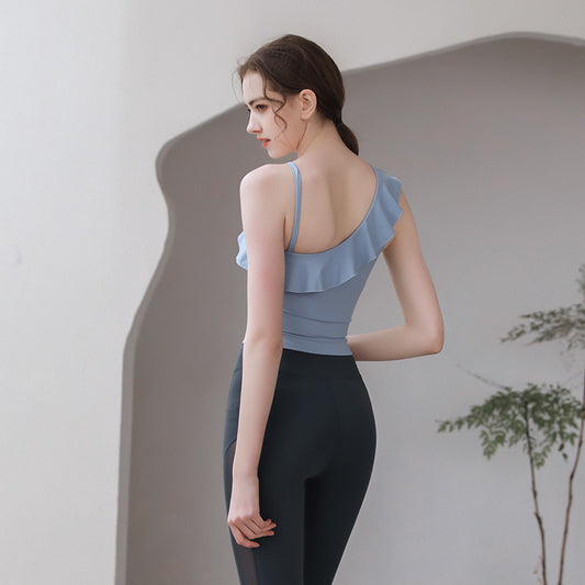 Asymmetrical Ruffle Shoulder Active Top