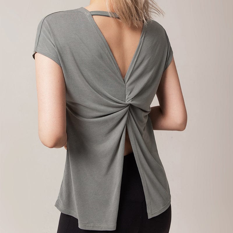 Twist Back Cut Out Short Sleeve Active Shirt