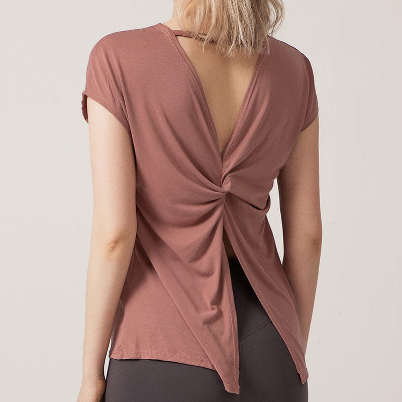 Twist Back Cut Out Short Sleeve Active Shirt