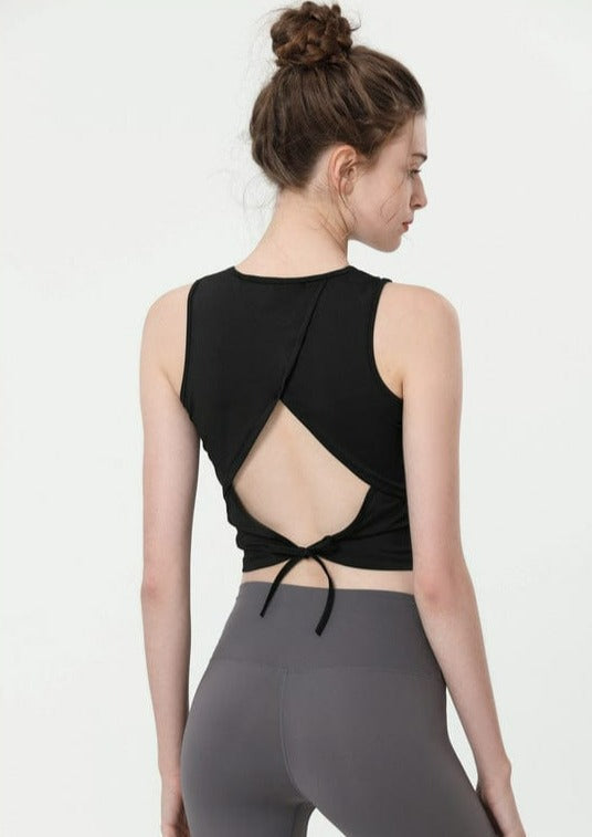 Open Back with Tie String Cropped Active Top