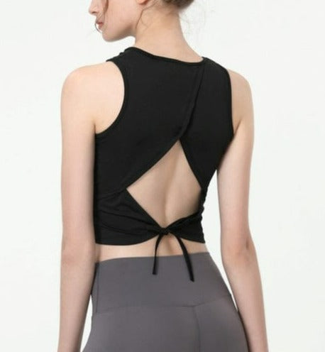 Open Back with Tie String Cropped Active Top