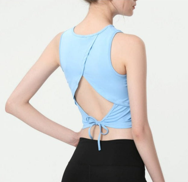 Open Back with Tie String Cropped Active Top
