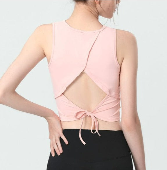 Open Back with Tie String Cropped Active Top
