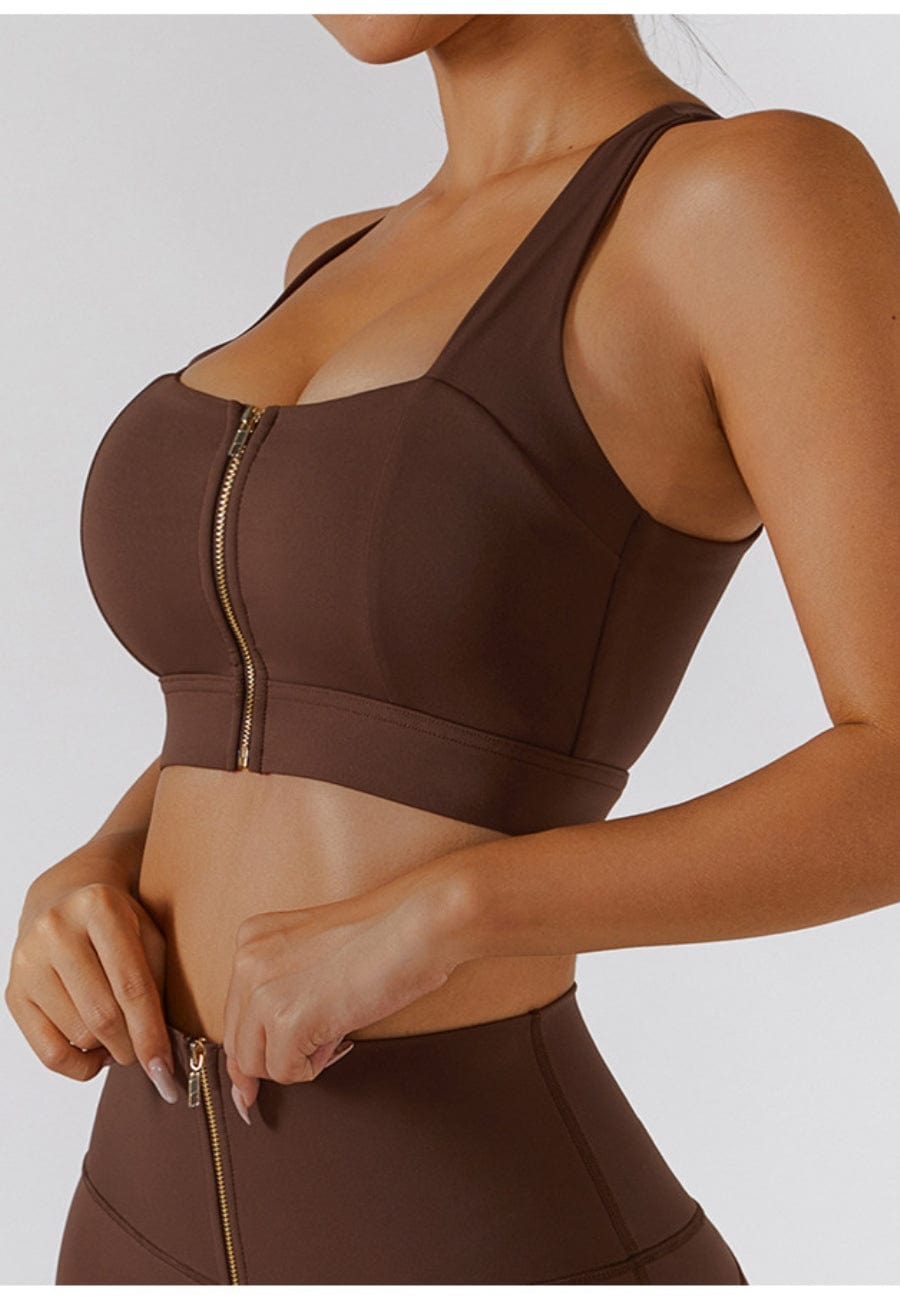 Zippered Adjustable Thin Strap Sports Bra
