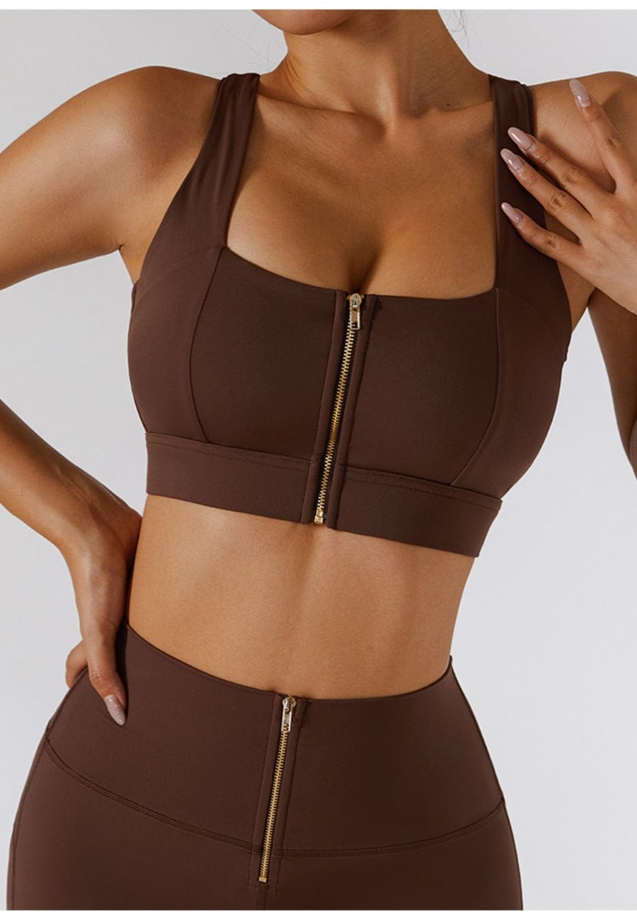 Zippered Adjustable Thin Strap Sports Bra